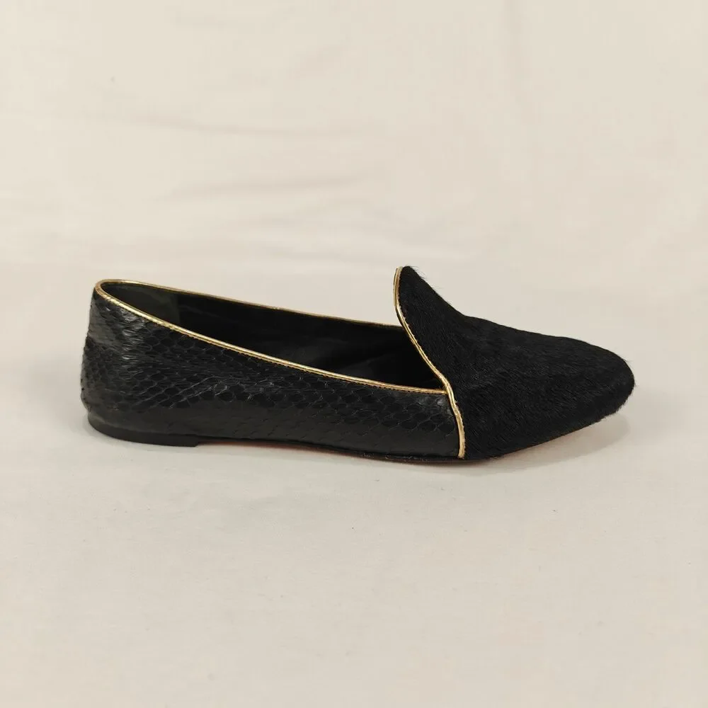 Brian Atwood Claudelle Calf Hair Snakeskin Loafer Size 6.5 Old Money Minimalist